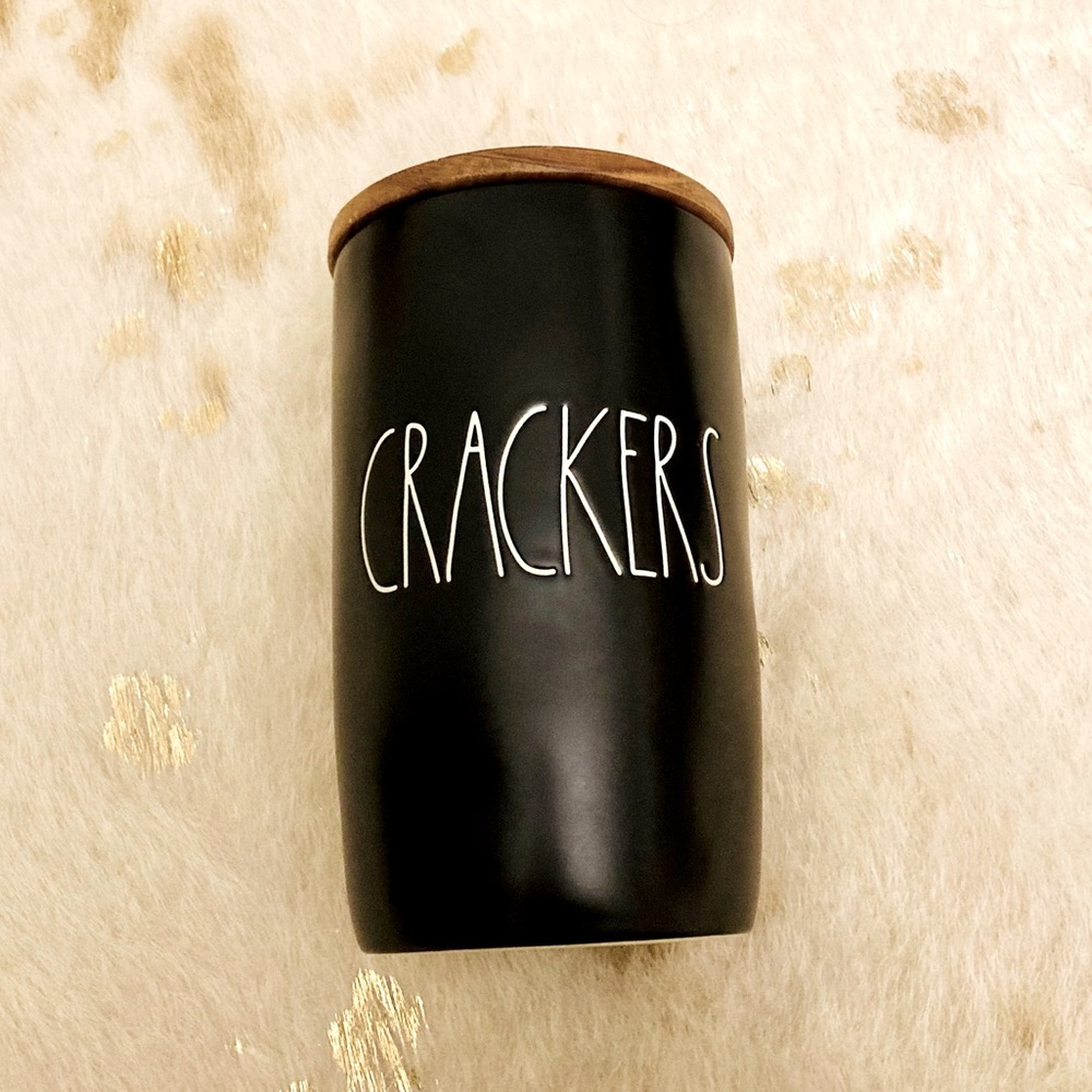 Rae Dunn black ceramic holder with wooden lid